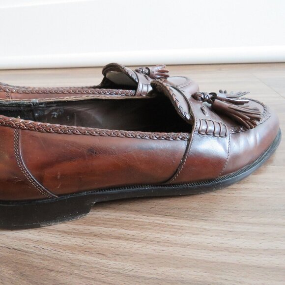 COLE HAAN BRAGANO Cognac Leather Tassel Slip On Loafers Preppy Made In Italy - - Picture 9 of 15